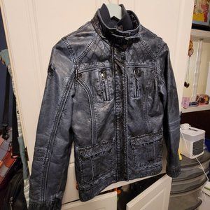 Point Zero Nicole Benisti Blue Denim-Look PU Leather Jacket